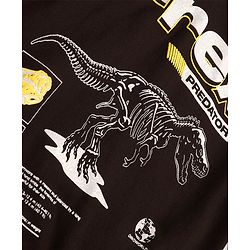Pine Kids Cotton Knit Full Sleeves Hooded Sweatshirt with Dino Print - Brown