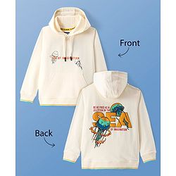 Pine Kids Cotton Knit Full Sleeves Hooded Sweatshirt with Front Back Jellyfish Print & Kangaroo Pockets - Off White