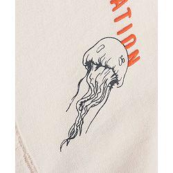 Pine Kids Cotton Knit Full Sleeves Hooded Sweatshirt with Front Back Jellyfish Print & Kangaroo Pockets - Off White