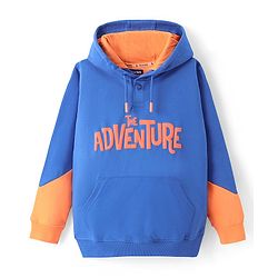 Pine Kids Cotton Knit Full Sleeves Hooded Sweatshirt with Text Design - Blue