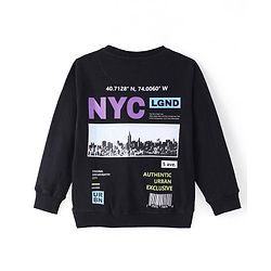 Pine Kids Cotton Knit Full Sleeves Sweatshirt with Text Print - Jet Black