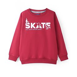 Pine Kids Knit Full Sleeves Sweatshirt Text Print - Red