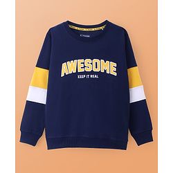 Pine Kids Cotton Knit Full Sleeves Sweatshirt With Text Print - Blue