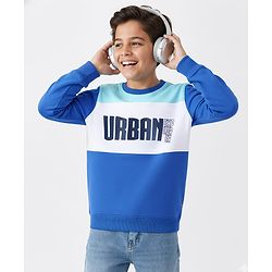 Pine Kids Cotton Knit Full Sleeves Cut & Sew Sweatshirt With Text Design - Turquoise