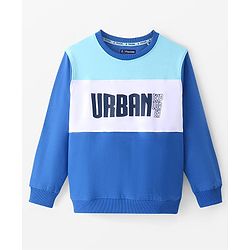 Pine Kids Cotton Knit Full Sleeves Cut & Sew Sweatshirt With Text Design - Turquoise