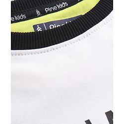Pine Kids Cotton Knit Full Sleeves Sweatshirt with Stripes & Space Theme Print - White