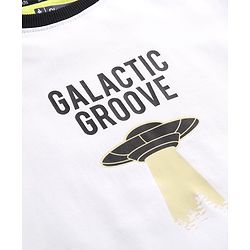 Pine Kids Cotton Knit Full Sleeves Sweatshirt with Stripes & Space Theme Print - White