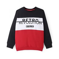 Pine Kids Knit Full Sleeves Sweatshirt Text Print - Red & Black