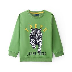 Pine Kids Cotton Full Sleeves Sweatshirt Tiger & Text Print - Green