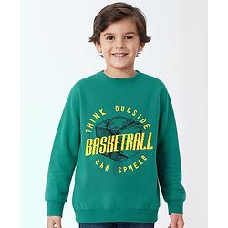 Pine Kids Cotton Knit Full Sleeves Sweatshirt With Text Print - Green