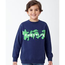 Pine Kids Cotton Knit Full Sleeves Sweatshirt With Text Print - Blue