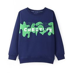 Pine Kids Cotton Knit Full Sleeves Sweatshirt With Text Print - Blue