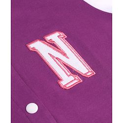 Pine Kids Cotton Knit Full Sleeves Bomber Jacket With Text Embroidery - Purple & White