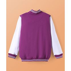 Pine Kids Cotton Knit Full Sleeves Bomber Jacket With Text Embroidery - Purple & White