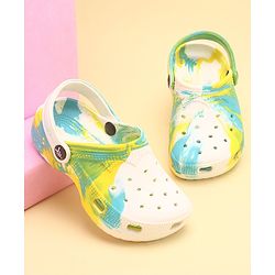 Pine Kids Slip On Printed Clogs with Back Strap - White & Yellow (Print May Vary)