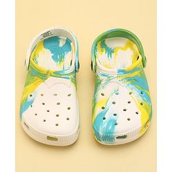 Pine Kids Slip On Printed Clogs with Back Strap - White & Yellow (Print May Vary)