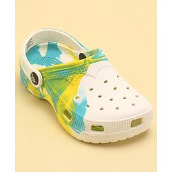 Pine Kids Slip On Printed Clogs with Back Strap - White & Yellow (Print May Vary)