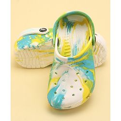 Pine Kids Slip On Printed Clogs with Back Strap - White & Yellow (Print May Vary)