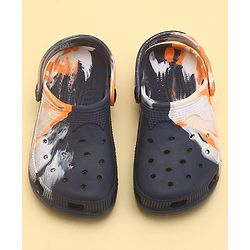 Pine Kids Slip On Marble Print Clogs with Back Strap - Navy & White