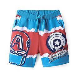 Pinekids Marvel Terry Knit Knee Length Shorts With Avengers Graphics - Blue & Red