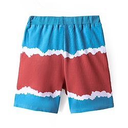 Pinekids Marvel Terry Knit Knee Length Shorts With Avengers Graphics - Blue & Red