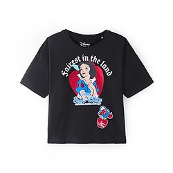 Pinekids Disney  Cotton Knit Half Sleeves T-Shirt With Disney Princess Front and Back Graphics - Black