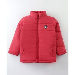 Pine Kids Full Sleeves Quilted Hooded Jacket with Solid Colour -Dark Red