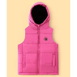 Pine Kids Sleevless Padded Hooded Jacket with Solid Colour - Rani Pink