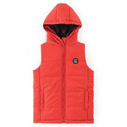 Pine Kids Sleevless Padded Hooded Jacket with Solid Colour - Orange