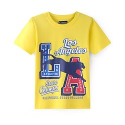 Pine Kids Cotton Knit Half Sleeves T-Shirt with Text Print - Yellow