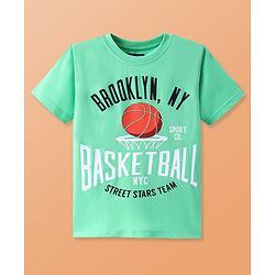 Pine Kids Cotton Knit Half Sleeves Basket Ball Print T-Shirt -Light Green