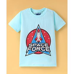 Pine Kids Cotton Knit Half Sleeves Space Theme Print T-Shirt - Sky Blue