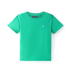 Pine Kids Cotton Knit Half Sleeves Solid T-Shirt With Logo Print - Green