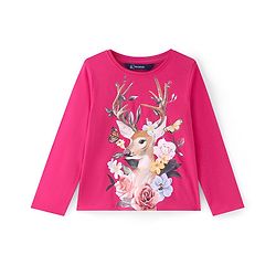 Pine Kids Cotton Knit Full Sleeves T-Shirt With Floral Print- Pink