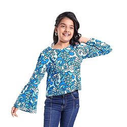 Pine Kids Cotton Knit Bell Sleeves Floral Printed Top - Multicolour