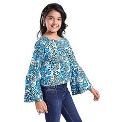 Pine Kids Cotton Knit Bell Sleeves Floral Printed Top - Multicolour