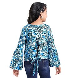 Pine Kids Cotton Knit Bell Sleeves Floral Printed Top - Multicolour