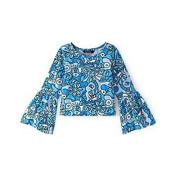Pine Kids Cotton Knit Bell Sleeves Floral Printed Top - Multicolour