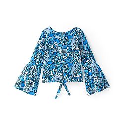 Pine Kids Cotton Knit Bell Sleeves Floral Printed Top - Multicolour