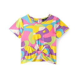 Pine Kids Cotton Knit Half Sleeves Abstract Printed Knotted Top - Multicolour