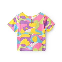 Pine Kids Cotton Knit Half Sleeves Abstract Printed Knotted Top - Multicolour