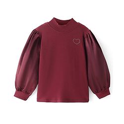 Pine Kids Cotton Knit Full Sleeves Turtle Neck Solid Color Top with Beads Detailing - Red