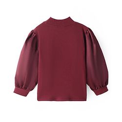 Pine Kids Cotton Knit Full Sleeves Turtle Neck Solid Color Top with Beads Detailing - Red