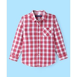 Pine Kids Cotton Woven Full Sleeves  Checked Shirt with T-Shirt-  Red & White