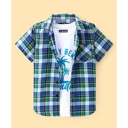 Pine Kids Cotton Woven Half  Sleeves Checks Shirt with Inner T-Shirt- Multicolour