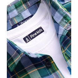 Pine Kids Cotton Woven Half  Sleeves Checks Shirt with Inner T-Shirt- Multicolour