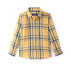 Pine Kids Cotton Woven Full Sleeves Check Shirt with Best Together Printed T-Shirt - Yellow & Black