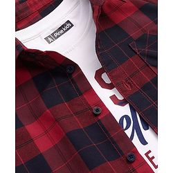 Pine Kids  Cotton Woven Full Sleeves Checks Shirt with Best Together Printed  T- Shirt -Red & White