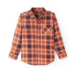 Pine Kids Cotton Woven Full Sleeves  Checked Shirt with T-Shirt- Orange