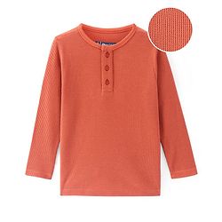 Pine Kids Cotton Structure Knit Full Sleeves T-Shirt Solid Colour - Orange